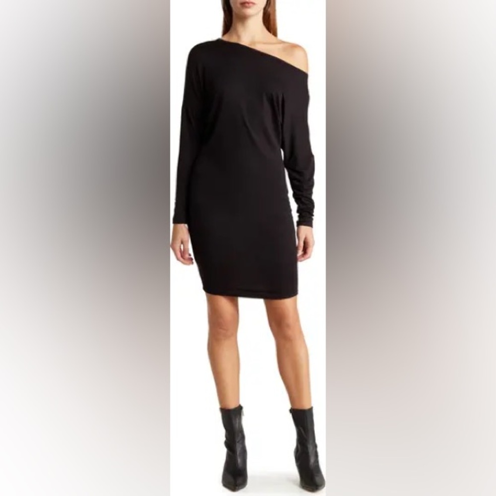 Go Couture Elegant Black One-Shoulder Dress